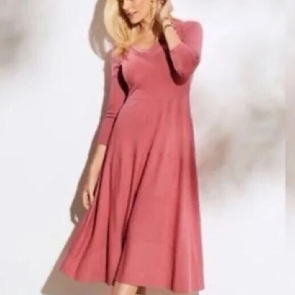 Soft Surroundings Pink Molly Fit & Flare Long Sleeve Textured Dress Small - Picture 2 of 9